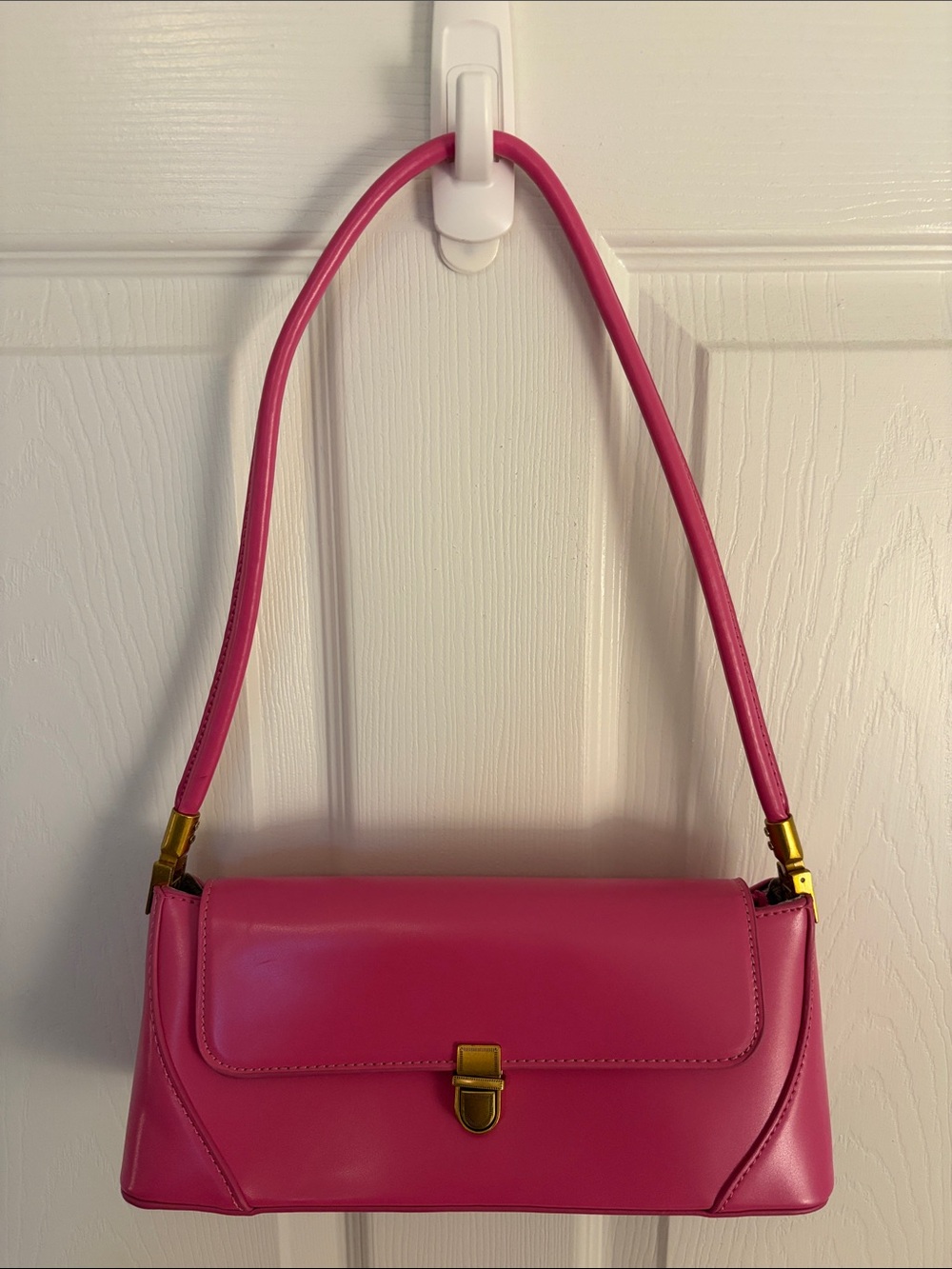 Hot Pink Shoulder Bag with Gold Hardware